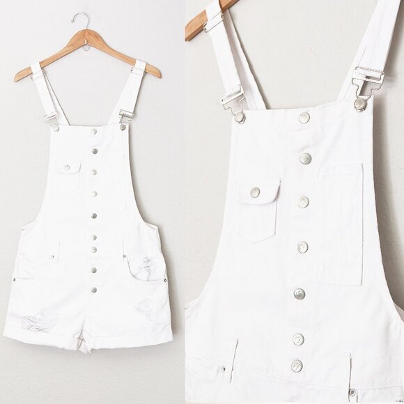 Lovers and Friends Shane Overall Shortall M Kinston White Denim Distressed $178 - Picture 16 of 16